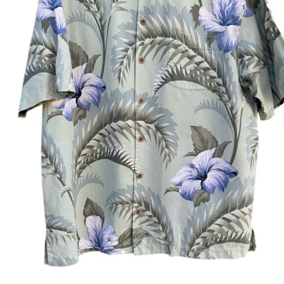 Tommy Bahama Silk Mens Hawaiian Shirt Hibiscus Floral Palm Short Sleeve Tropical - Picture 3 of 12